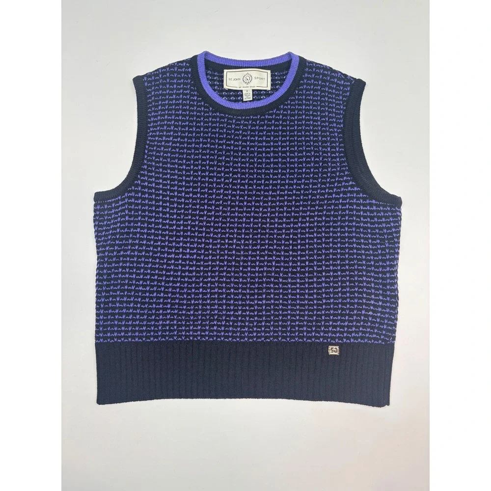 St. John Sport Marie Gray Vtg Purple Black Sweater Vest Sleeveless Top Petite P